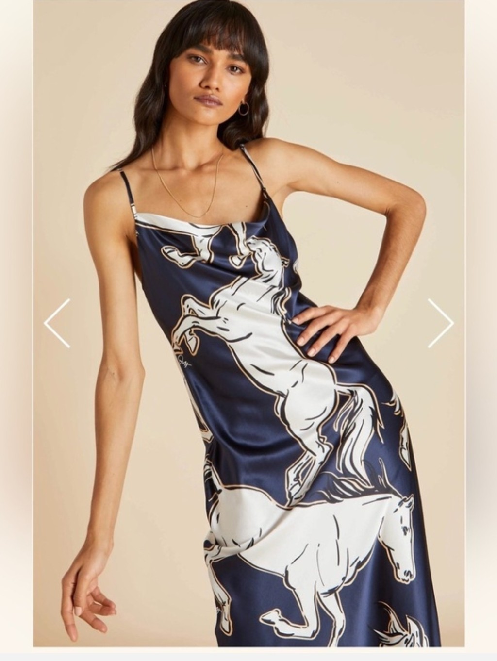 Olivia Von Halle Navy Horse-Print Slip Dress — image 2 of 6